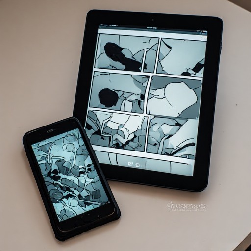 halaman komik penuh pada tablet dan detail panel pada layar ponsel